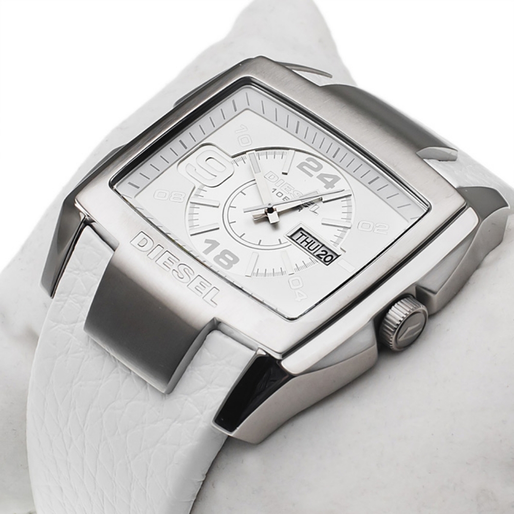 Diesel White and Silver Rectangular Watch